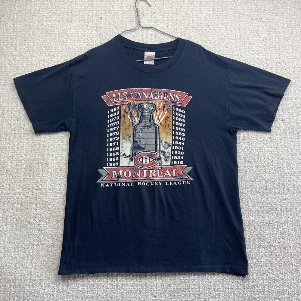 VTG Montreal Canadiens Stanley Cup Shirt Mens L Navy Short Sleeve NHL Hockey **
